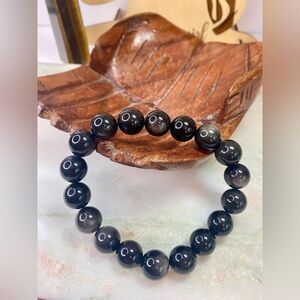 Handmade Silver Sheen Obsidian Gemstone Bead Bracelet